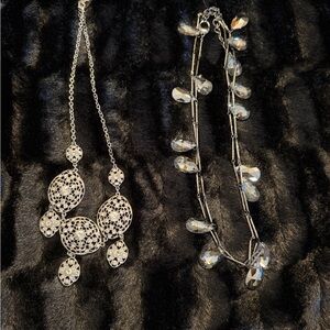 2 Chic Silver Necklaces  Crystal Accents Chico’s NWT 36L LC 18 in